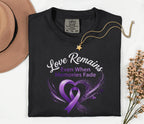 Comfort Colors Alzheimer Awareness Shirt Love Remains Even When Memories Fade Purple Ribbon Caregiver Support Tee Gift