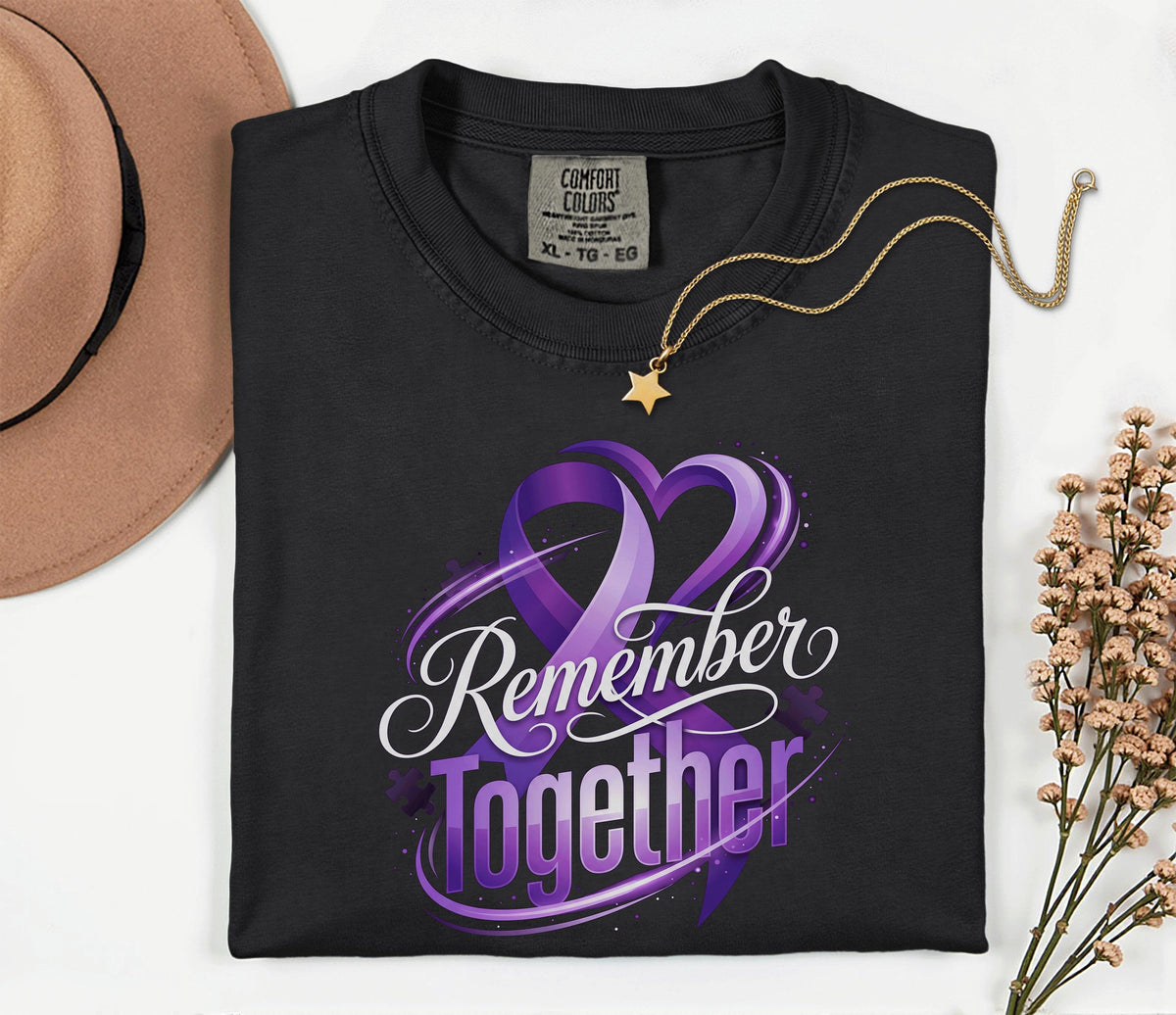 Comfort Colors Alzheimer Awareness Shirt Remember Together Purple Ribbon Heart Tee Dementia Support Gift Caregiver Aw...