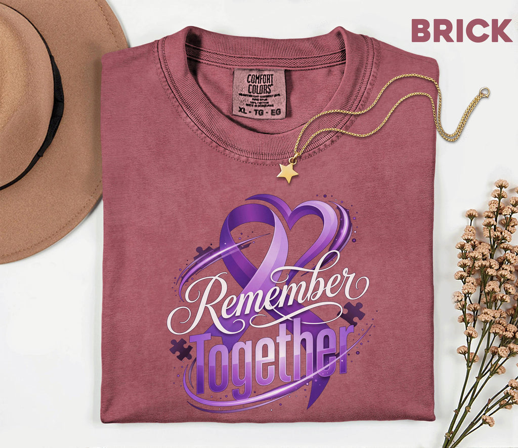 Comfort Colors Alzheimer Awareness Shirt Remember Together Purple Ribbon Heart Tee Dementia Support Gift Caregiver Awareness Shirt