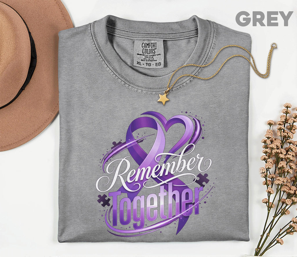 Comfort Colors Alzheimer Awareness Shirt Remember Together Purple Ribbon Heart Tee Dementia Support Gift Caregiver Awareness Shirt
