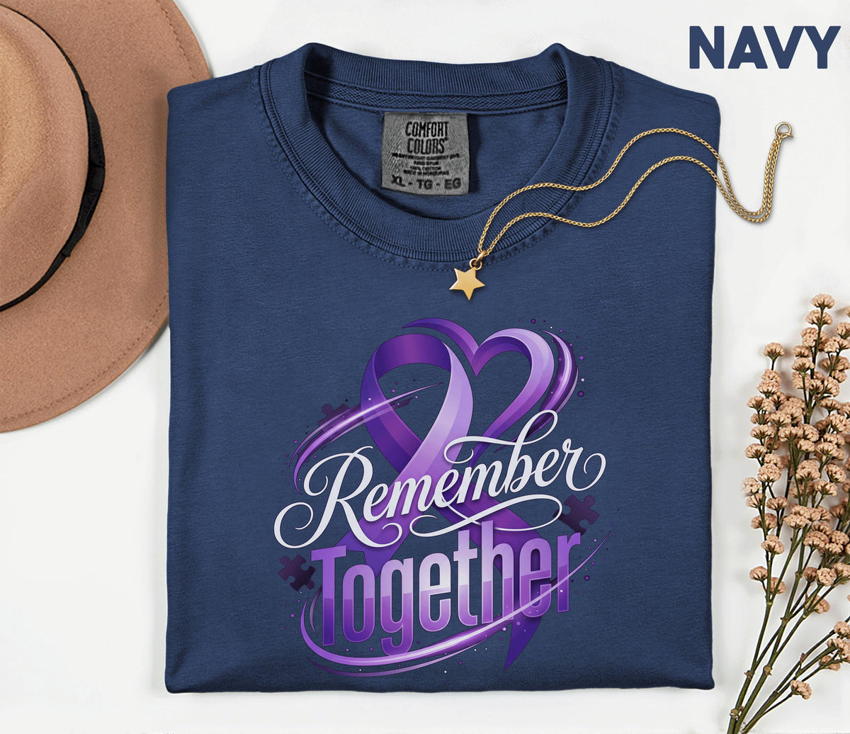 Comfort Colors Alzheimer Awareness Shirt Remember Together Purple Ribbon Heart Tee Dementia Support Gift Caregiver Awareness Shirt