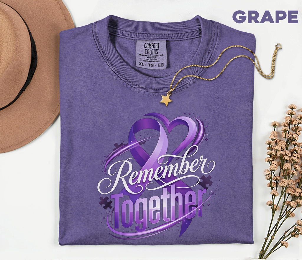 Comfort Colors Alzheimer Awareness Shirt Remember Together Purple Ribbon Heart Tee Dementia Support Gift Caregiver Awareness Shirt