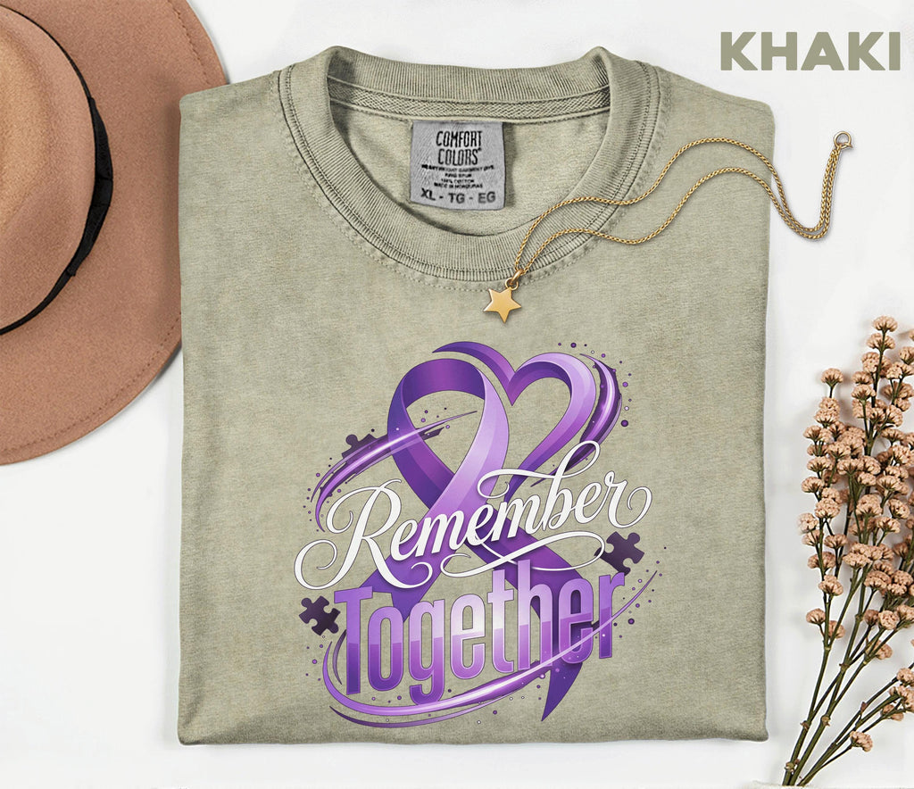 Comfort Colors Alzheimer Awareness Shirt Remember Together Purple Ribbon Heart Tee Dementia Support Gift Caregiver Awareness Shirt