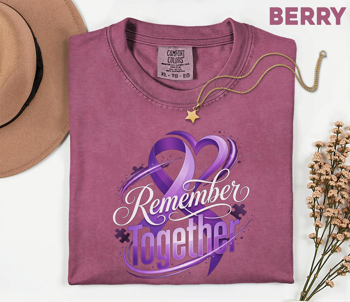 Comfort Colors Alzheimer Awareness Shirt Remember Together Purple Ribbon Heart Tee Dementia Support Gift Caregiver Awareness Shirt