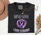 Comfort Colors Alzheimer Awareness Shirt Mind Gone Love Strong Purple Ribbon Tee Dementia Support Gift Caregiver Shirt