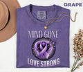 Comfort Colors Alzheimer Awareness Shirt Mind Gone Love Strong Purple Ribbon Tee Dementia Support Gift Caregiver Shirt