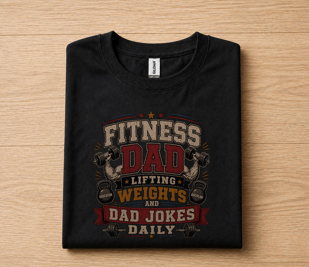 Fitness Dad Shirt Lifting Weights And Dad Jokes Daily Funny Gym Dad Gift Fathers Day Gift for Dad Birthday Husband Tee