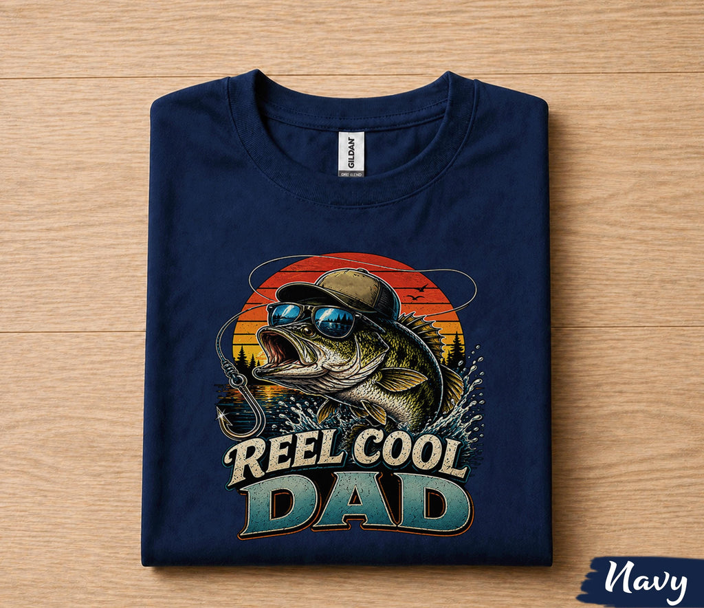 Reel Cool Dad Fishing Shirt Funny Bass Fisherman Tee Cool Dad Gift Papa Fathers Day Birthday Husband Fishing Lover Shirt