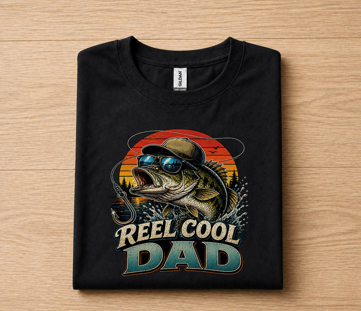 Reel Cool Dad Fishing Shirt Funny Bass Fisherman Tee Cool Dad Gift Papa Fathers Day Birthday Husband Fishing Lover Shirt