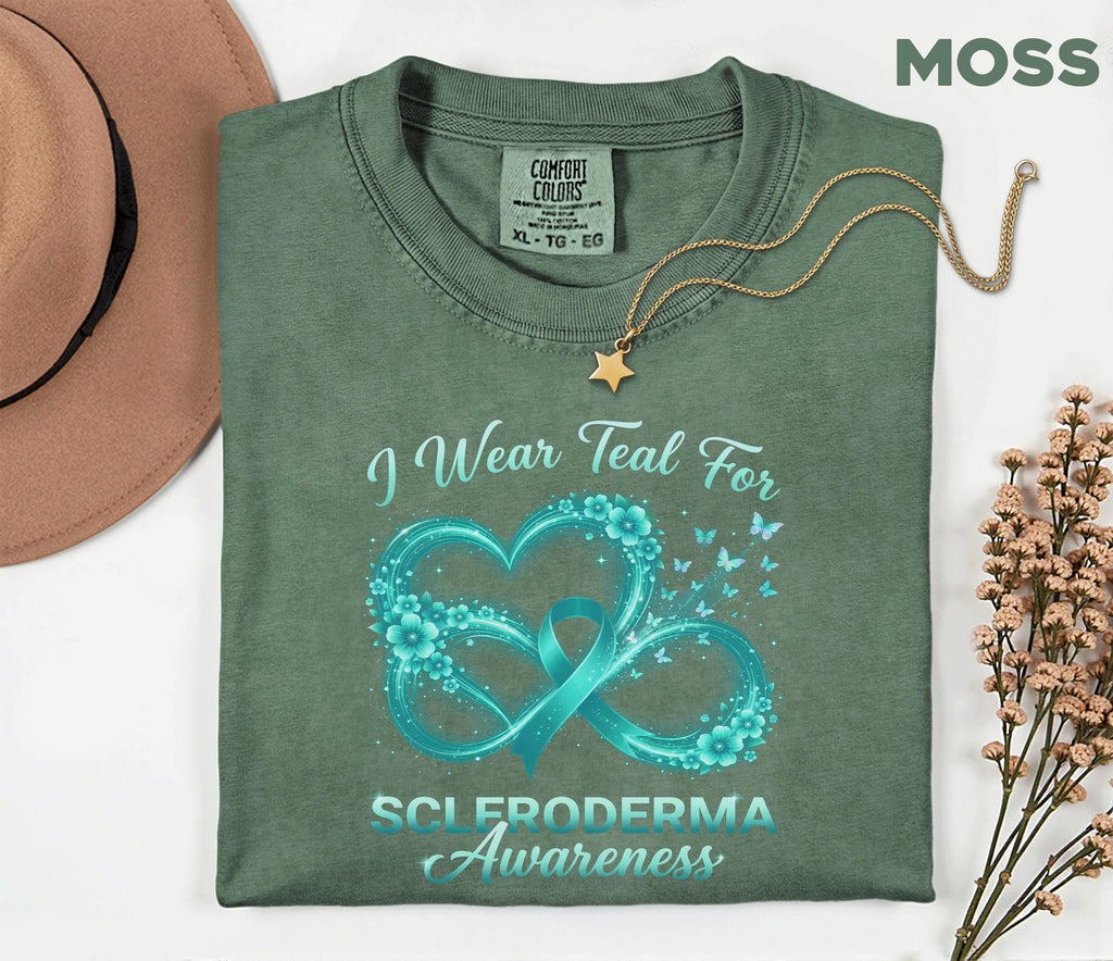 Comfort Colors Scleroderma Awareness Shirt I Wear Teal For Love Infinity Heart Ribbon Tee Chronic Illness Support Gift Top
