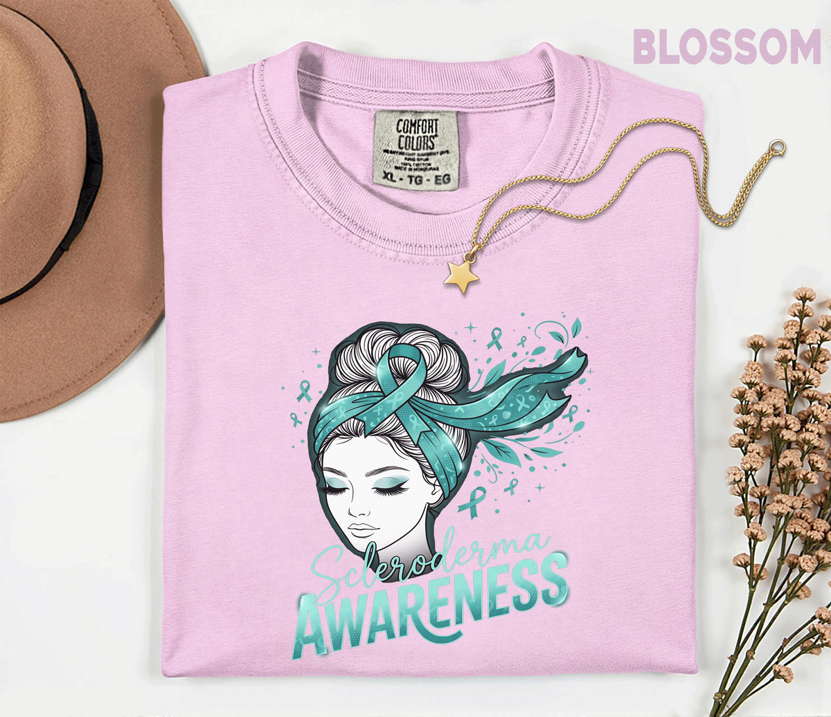 Comfort Colors Scleroderma Awareness Shirt Teal Ribbon Woman Graphic Tee Chronic Illness Support Gift Autoimmune Warrior Unisex Top