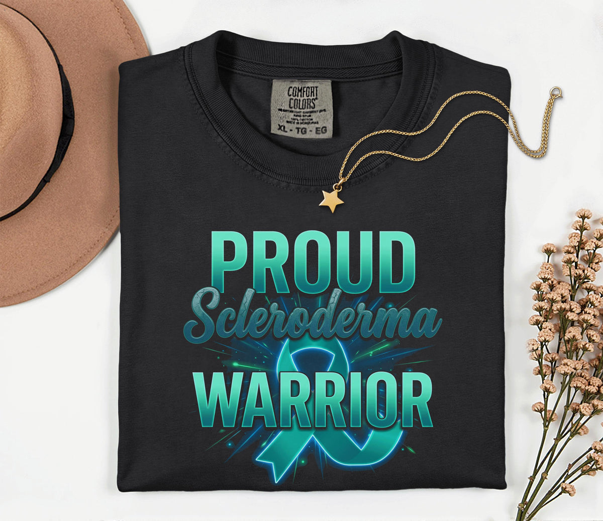 Comfort Colors Proud Scleroderma Warrior Shirt Teal Ribbon Awareness Tee Chronic Illness Fighter Gift Autoimmune Supp...