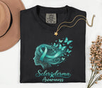 Comfort Colors Scleroderma Awareness Shirt Teal Ribbon Woman Silhouette Butterfly Tee Chronic Illness Support Gift Unisex