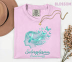 Comfort Colors Scleroderma Awareness Shirt Teal Ribbon Woman Silhouette Butterfly Tee Chronic Illness Support Gift Unisex