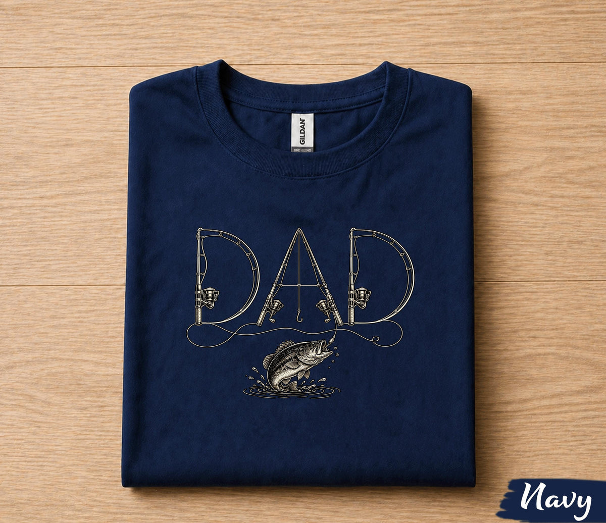 Dad Fishing Shirt Funny Papa Gift T-Shirt, Fishing Rod Dad Tee, Fathers Day Gift for Husband, Birthday Present for Dad Fisherman Shirt