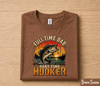 Full Time Dad Part Time Hooker Shirt Funny Fishing Tee, Vintage Sunset Bass Fisherman T-Shirt Gift, Fathers Day Gift for Husband Papa