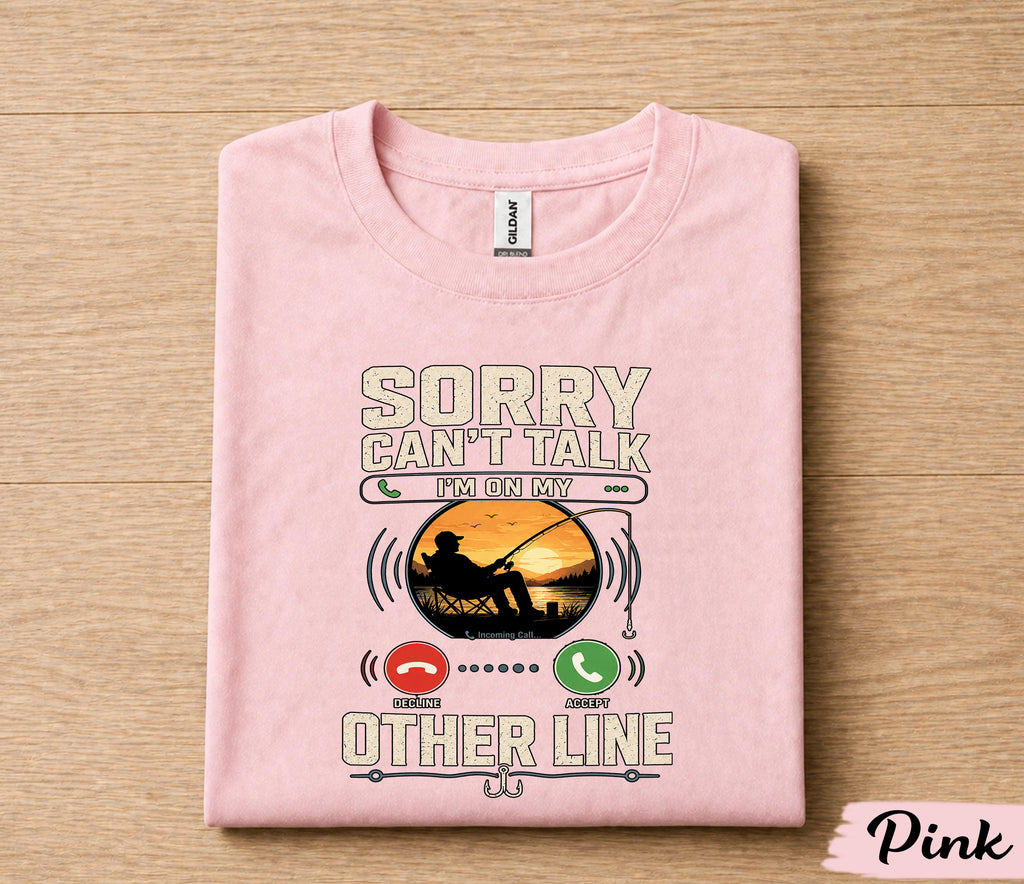 Sorry Can't Talk I'm On My Other Line Fishing Shirt Funny Fisherman Tee, Vintage Sunset Angler T-Shirt, Fathers Day Gift Dad Papa