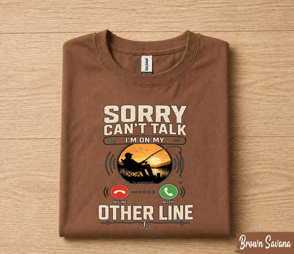 Sorry Can't Talk I'm On My Other Line Fishing Shirt Funny Fisherman Tee, Vintage Sunset Angler T-Shirt, Fathers Day Gift Dad Papa