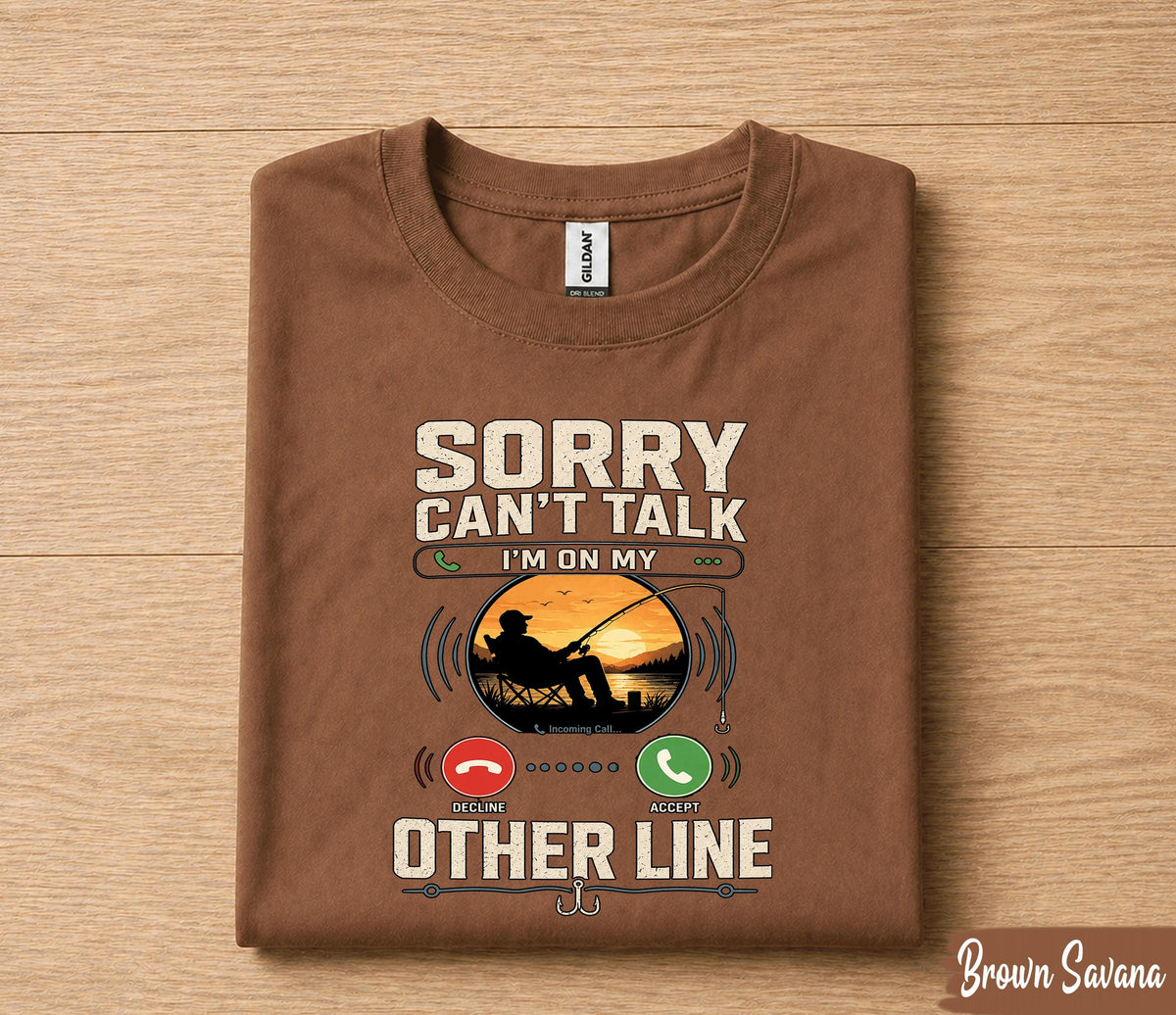 Sorry Can't Talk I'm On My Other Line Fishing Shirt Funny Fisherman Tee, Vintage Sunset Angler T-Shirt, Fathers Day Gift Dad Papa