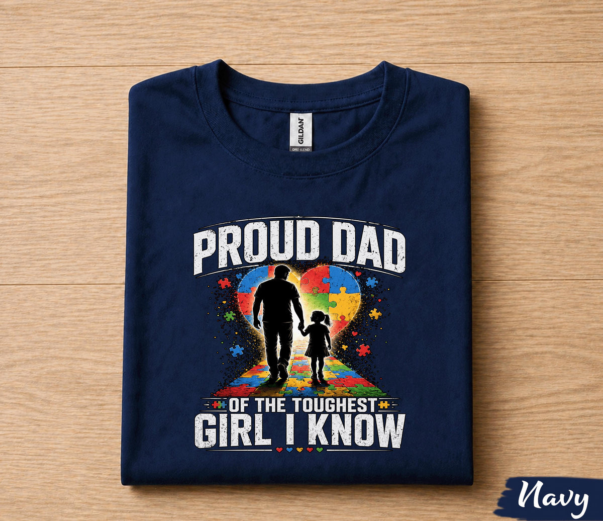 Proud Dad Autism Awareness Shirt, Father Daughter Love Tee, Puzzle Heart Dad T-Shirt, Fathers Day Gift for Husband Papa