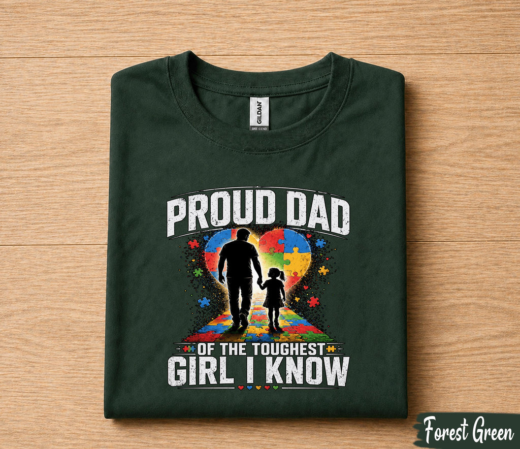 Proud Dad Autism Awareness Shirt, Father Daughter Love Tee, Puzzle Heart Dad T-Shirt, Fathers Day Gift for Husband Papa