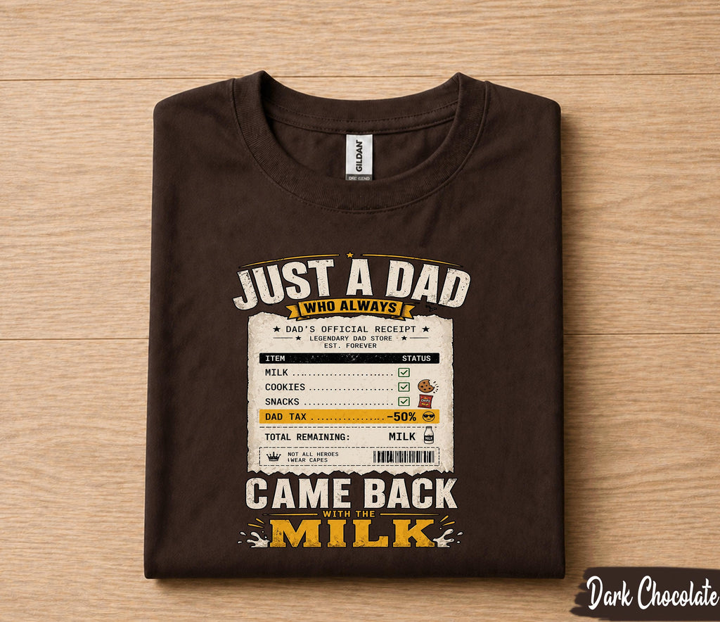 Just A Dad Who Always Came Back With The Milk Shirt Funny Dad Receipt Tee, Legendary Father Gift T-Shirt Fathers Day Husband Papa