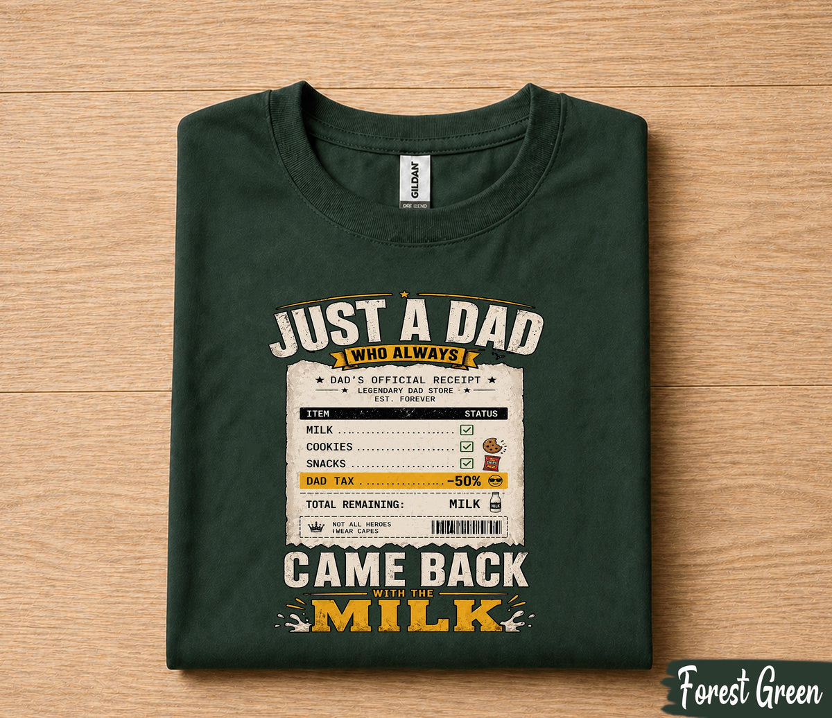 Just A Dad Who Always Came Back With The Milk Shirt Funny Dad Receipt Tee, Legendary Father Gift T-Shirt Fathers Day Husband Papa