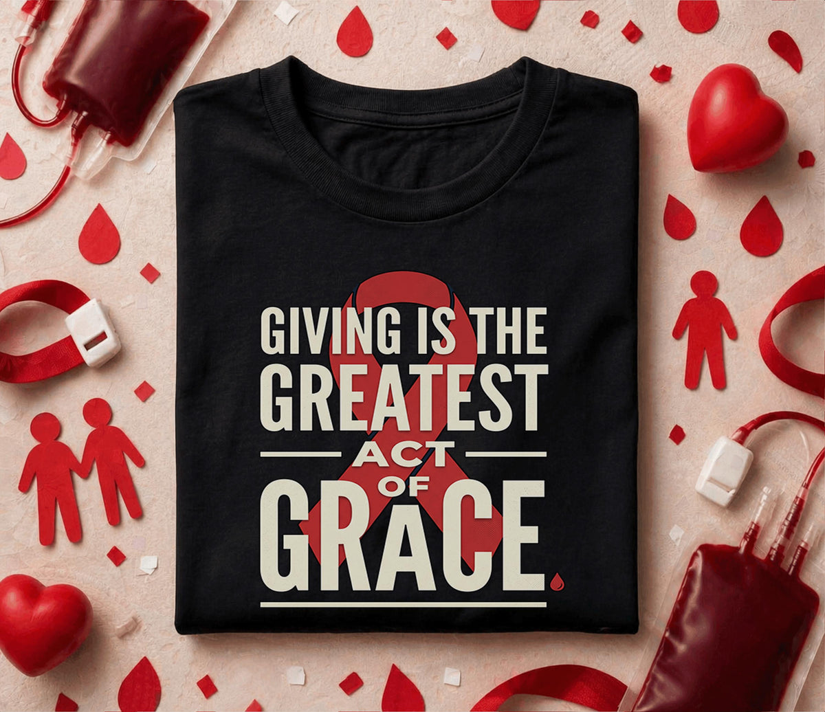 Giving Is The Greatest Act Of Grace Blood Donation Shirt World Blood Donor Day Tee Awareness Gift Medical Support T-S...