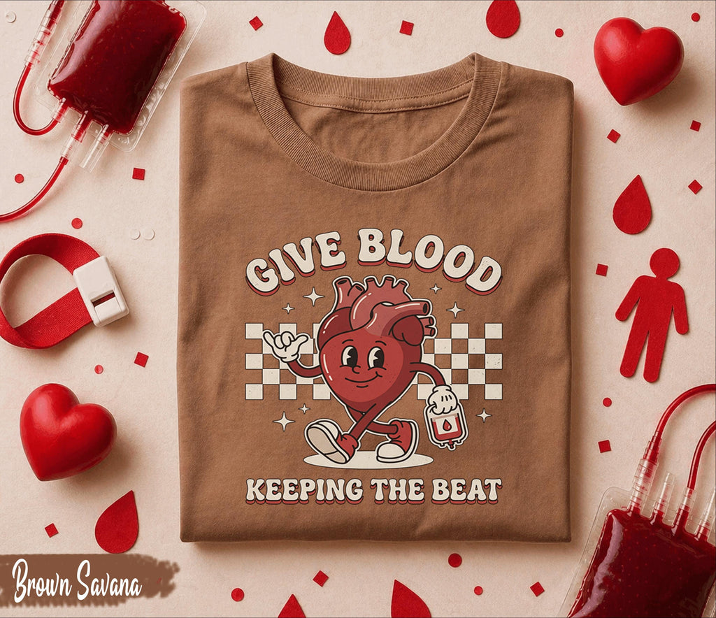 Give Blood Keep the Beat Shirt Cute Heart Cartoon Blood Donor Tee World Blood Donor Day Gift Funny Medical Awareness T-Shirt