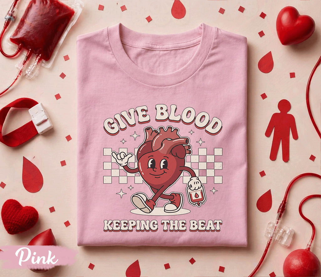 Give Blood Keep the Beat Shirt Cute Heart Cartoon Blood Donor Tee World Blood Donor Day Gift Funny Medical Awareness T-Shirt