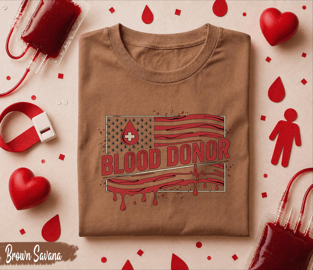 Blood Donor American Flag Shirt Patriotic Donate Blood Tee Medical Awareness Gift World Blood Donor Day Nurse Doctor Support T Shirt
