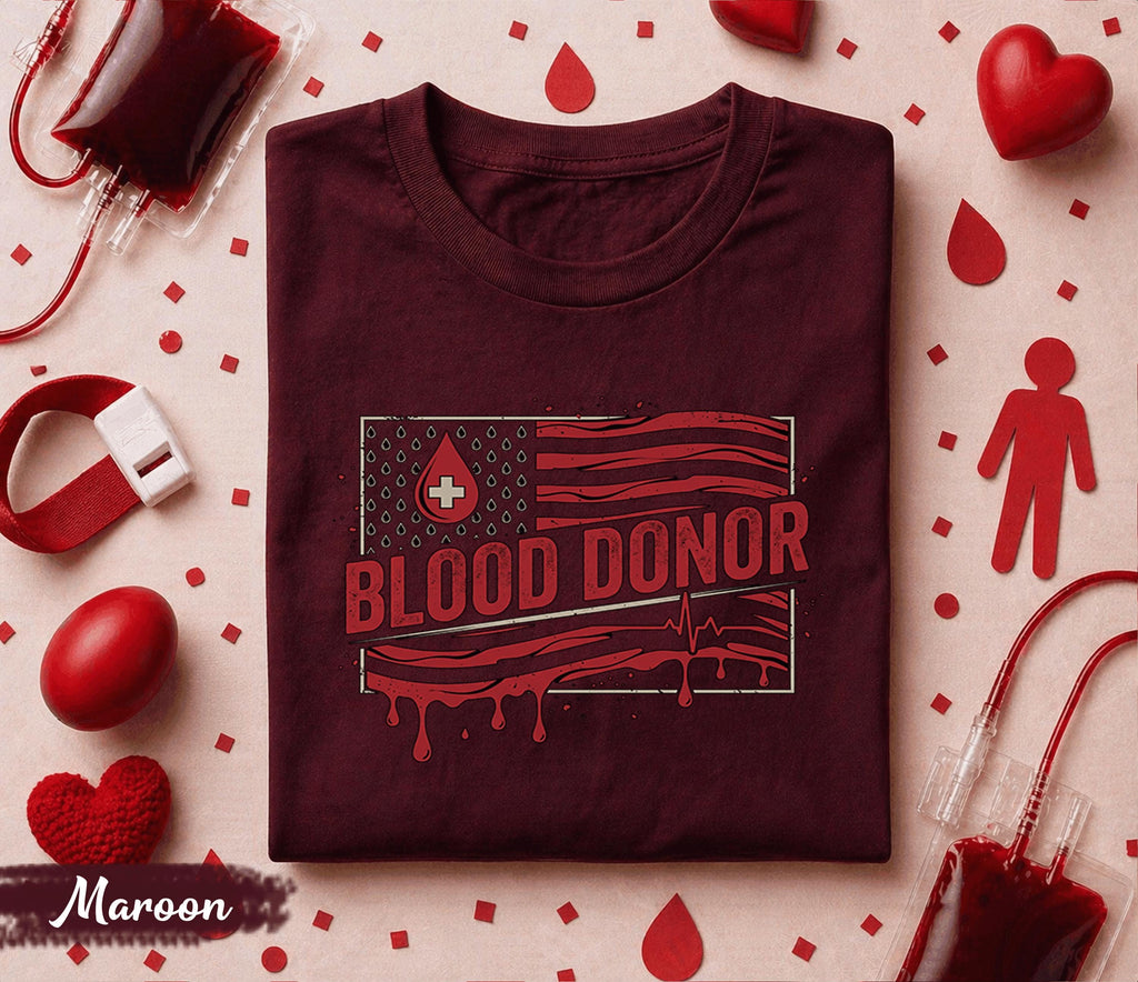 Blood Donor American Flag Shirt Patriotic Donate Blood Tee Medical Awareness Gift World Blood Donor Day Nurse Doctor Support T Shirt