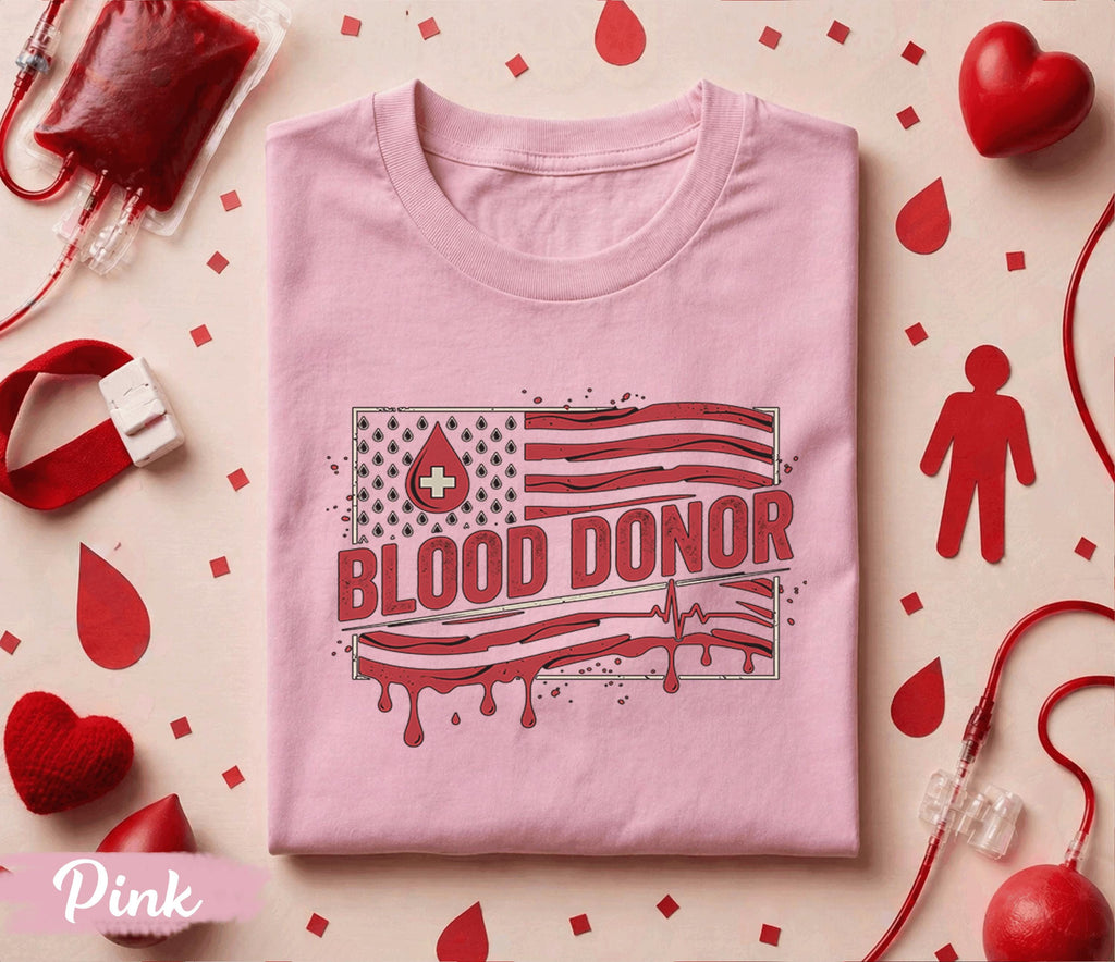 Blood Donor American Flag Shirt Patriotic Donate Blood Tee Medical Awareness Gift World Blood Donor Day Nurse Doctor Support T Shirt