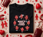 Whats Your Blood Type Shirt Cute Kawaii Blood Donor Tee Funny Blood Types Design O A B AB World Blood Donor Day Aware...