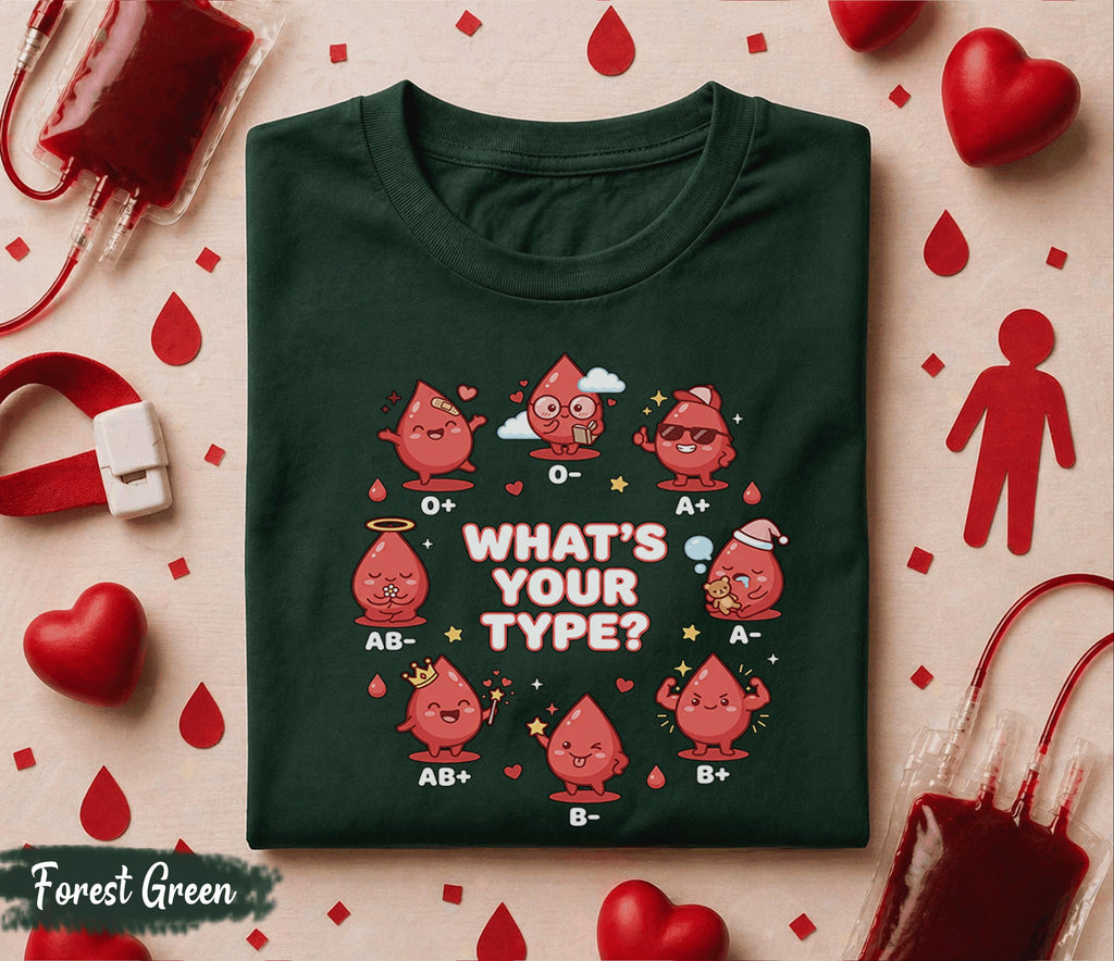 Whats Your Blood Type Shirt Cute Kawaii Blood Donor Tee Funny Blood Types Design O A B AB World Blood Donor Day Awareness Gift Shirt