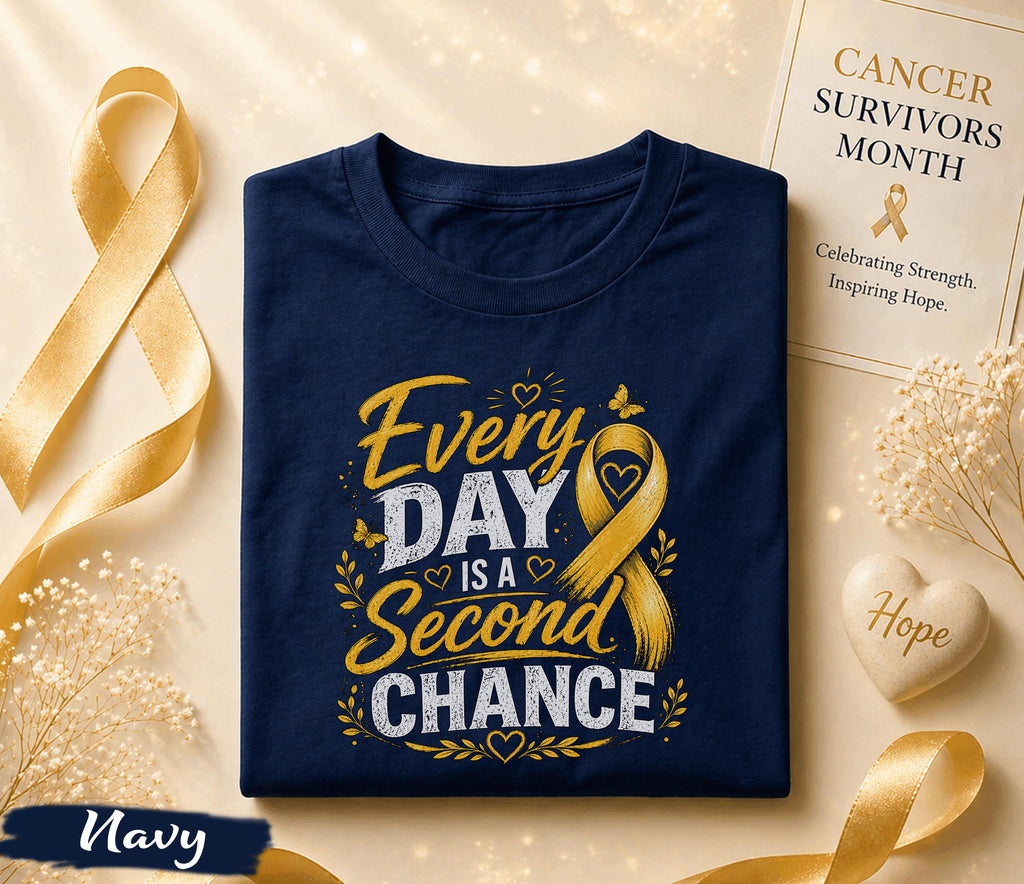 Every Day Is A Second Chance Cancer Survivor Shirt, Yellow Ribbon Awareness Tee, Inspirational Hope Strength Fighter Gift Idea