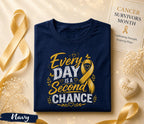 Every Day Is A Second Chance Cancer Survivor Shirt, Yellow Ribbon Awareness Tee, Inspirational Hope Strength Fighter Gift Idea