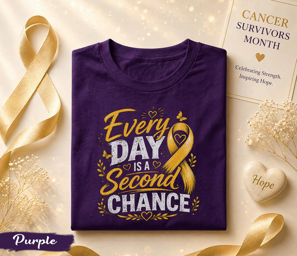 Every Day Is A Second Chance Cancer Survivor Shirt, Yellow Ribbon Awareness Tee, Inspirational Hope Strength Fighter Gift Idea