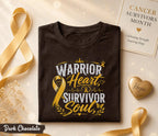 Warrior Heart Survivor Soul Cancer Survivor Shirt, Yellow Ribbon Awareness Tee, Inspirational Strength Courage Fighter Gift Idea
