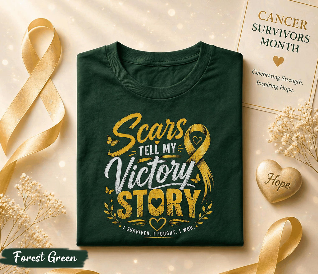 Scars Tell My Victory Story Cancer Survivor Shirt, Yellow Ribbon Awareness Tee, Inspirational Fighter Gift, Strength Courage Apparel