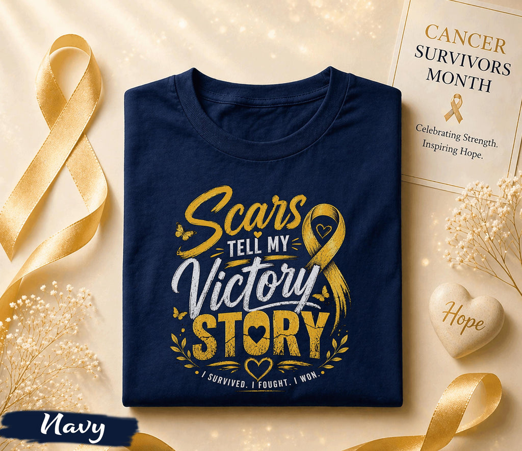 Scars Tell My Victory Story Cancer Survivor Shirt, Yellow Ribbon Awareness Tee, Inspirational Fighter Gift, Strength Courage Apparel