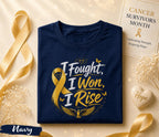 I Fought I Won I Rise Cancer Survivor Shirt, Yellow Ribbon Awareness Tee, Inspirational Fighter Gift, Strength Hope Courage Apparel