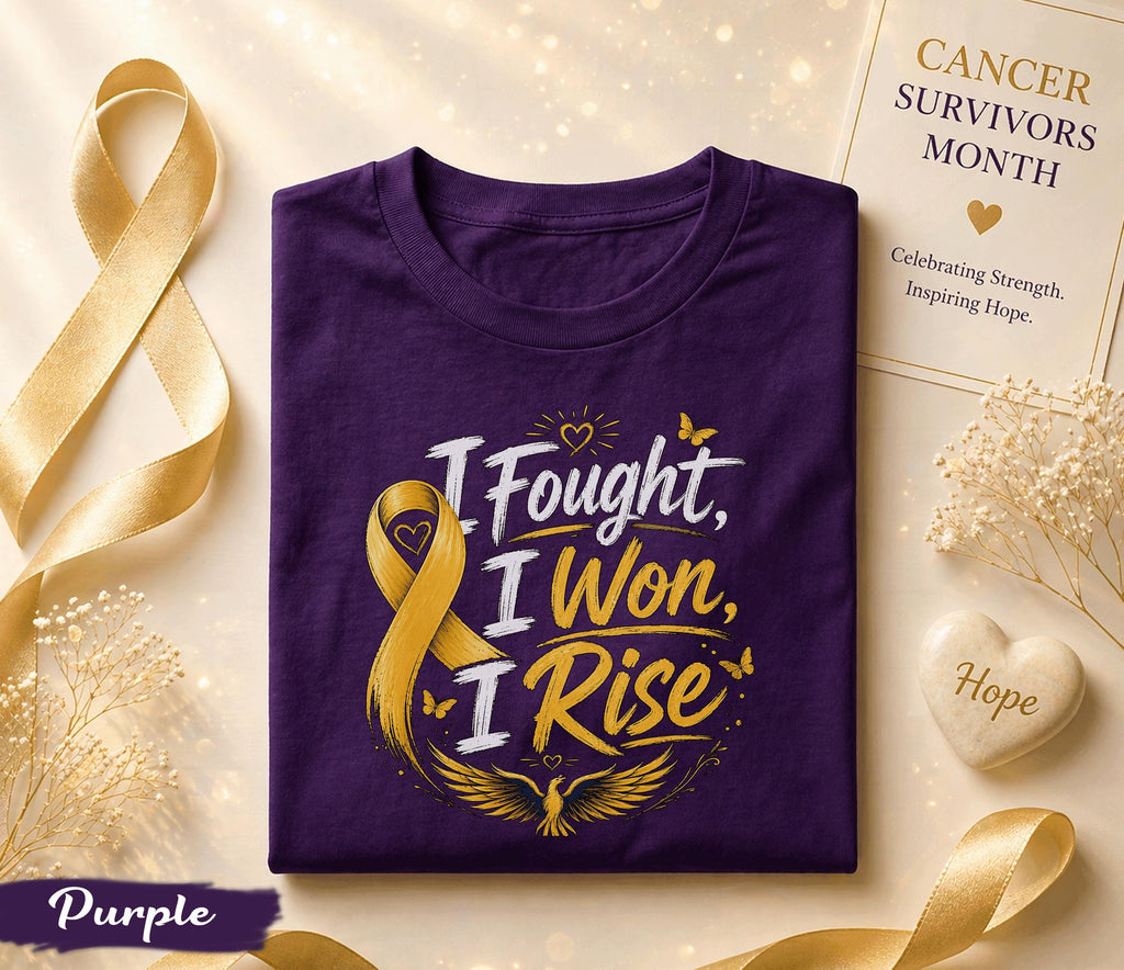I Fought I Won I Rise Cancer Survivor Shirt, Yellow Ribbon Awareness Tee, Inspirational Fighter Gift, Strength Hope Courage Apparel