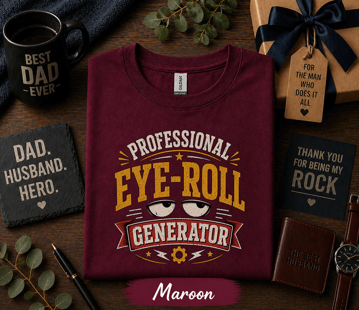 Professional Eye Roll Generator Shirt Funny Dad Humor Tee Fathers Day Gift Birthday Husband Sarcastic Dad Joke Retro T-shirt