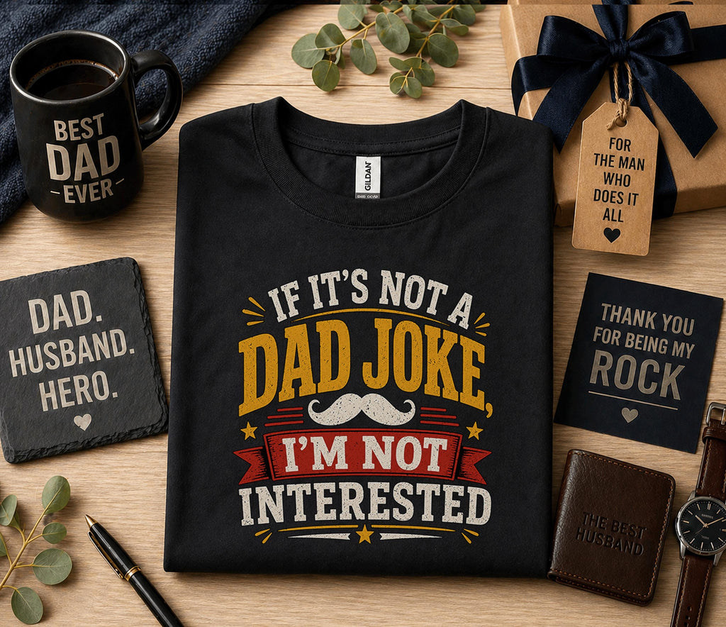 If It’s Not a Dad Joke I’m Not Interested Shirt Funny Fathers Day Gift Birthday Husband Tee Sarcastic Dad Humor Retro...