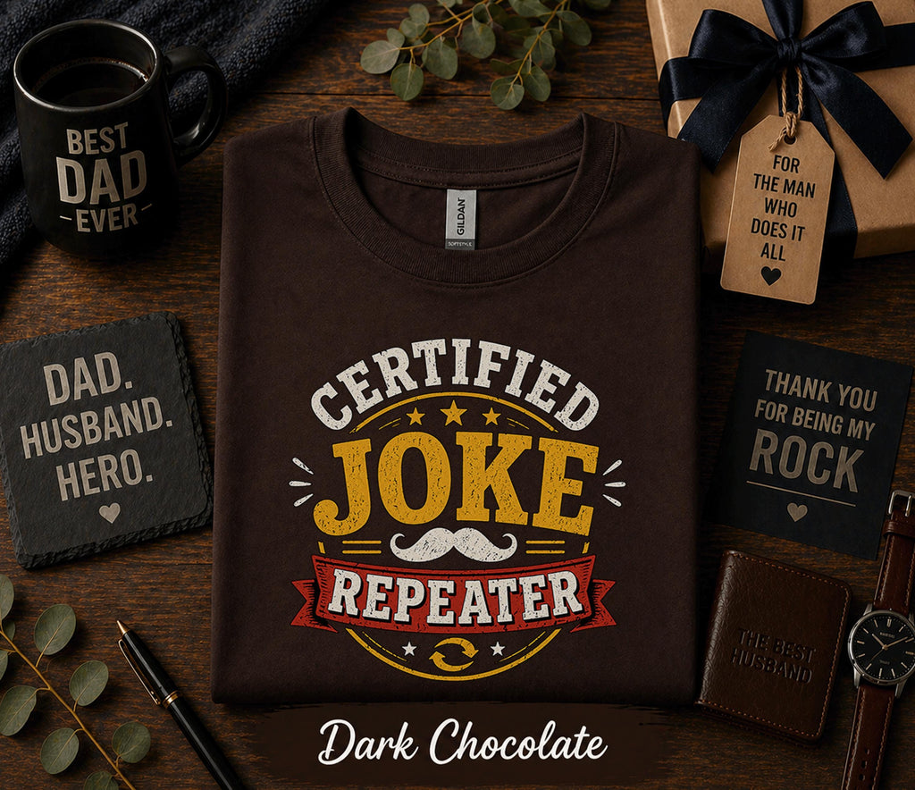 Certified Joke Repeater Shirt Funny Dad Humor Tee Fathers Day Gift Birthday Husband Present Dad Joke Retro Vintage T-shirt