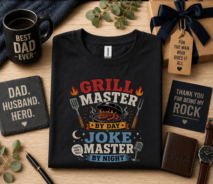 Grill Master Joke Master Shirt Funny Dad BBQ Tee Fathers Day Gift Birthday Husband Grill Dad Cooking Humor Retro T-Shirt