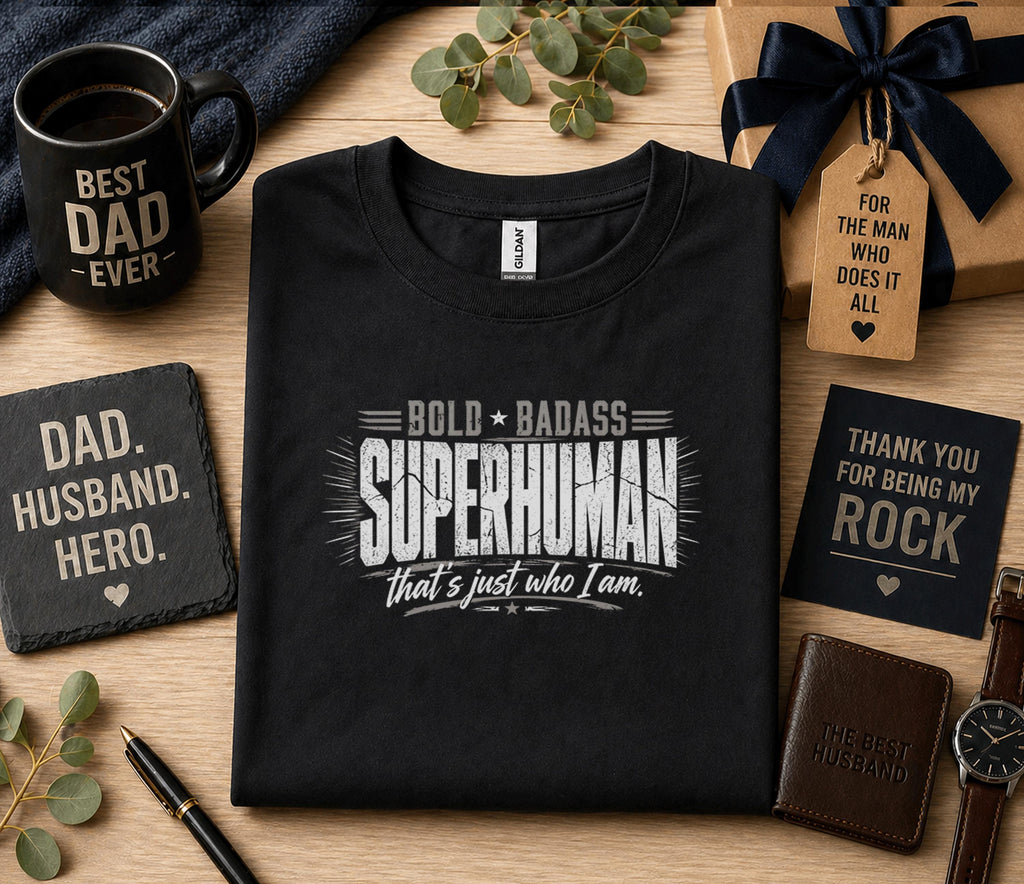 Bold Badass Superhuman Dad Shirt Funny Fathers Day Gift Birthday Husband Tee Cool Dad Strong Dad Retro Style T-shirt