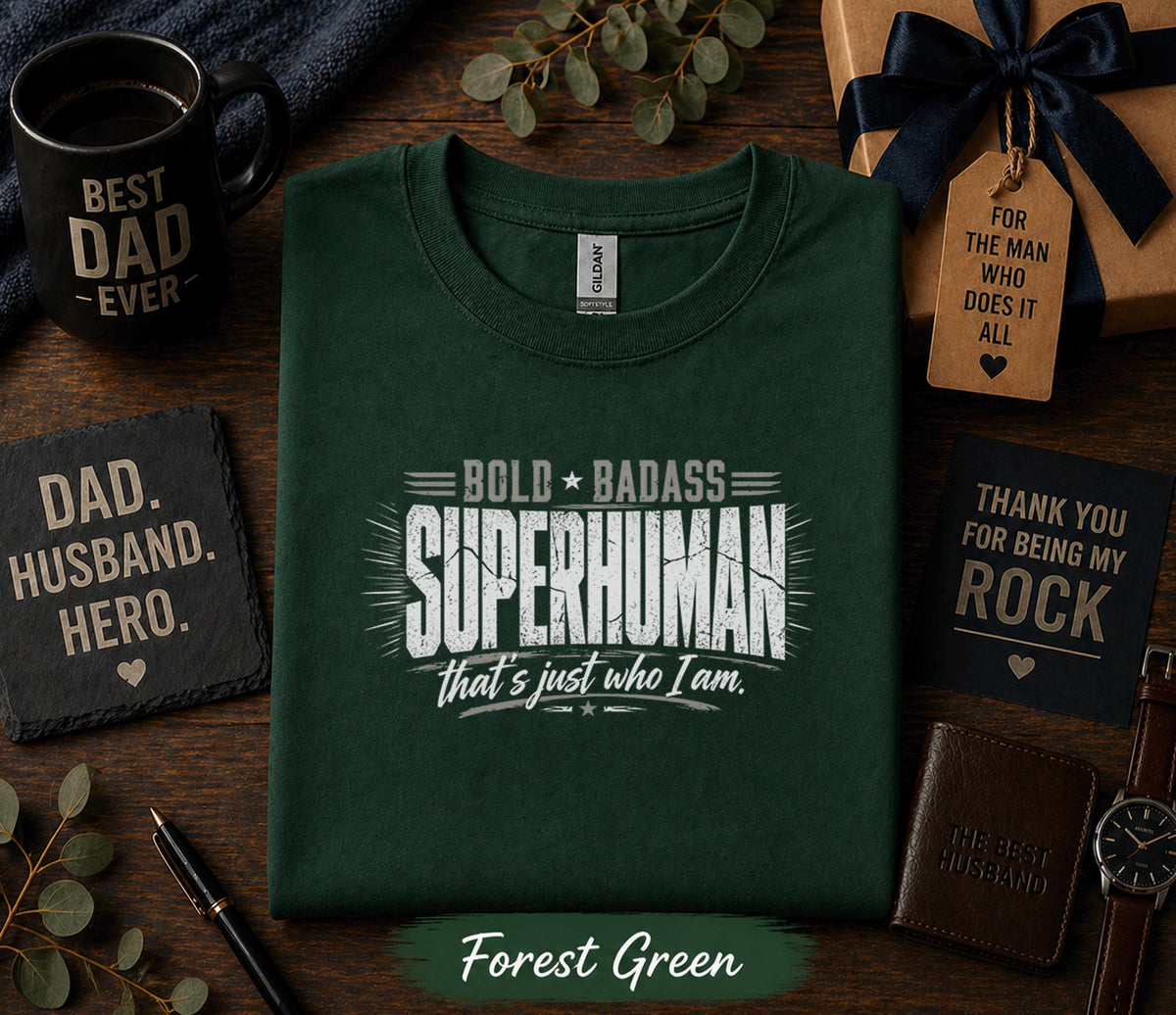 Bold Badass Superhuman Dad Shirt Funny Fathers Day Gift Birthday Husband Tee Cool Dad Strong Dad Retro Style T-shirt