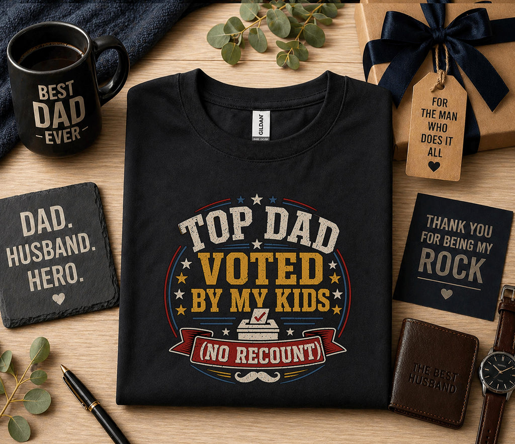 Top Dad Voted By My Kids Shirt Funny Fathers Day Gift Birthday Husband Tee Best Dad Ever Humor Retro T-shirt